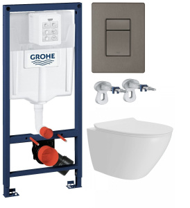 Комплект инсталляции Grohe с унитазом Imprese Bilovec Tornado, кнопка графит глянцевый