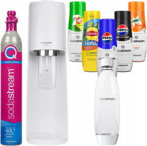 Сатуратор Sodastream Terra White, белый, с бутылкой и 5 сиропами Pepsi, Pepsi Max, Mirinda, 7Up, Lipton Peach Zero
