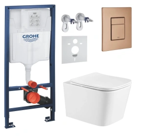 Комплект инсталляции Grohe с унитазом Imprese Alba Tornado и кнопкой смыва, кнопка медный глянцевый
