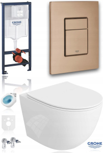 Комплект инсталляции Grohe с унитазом Omnires Fontana Rim Silent 49 см, матовая медь.