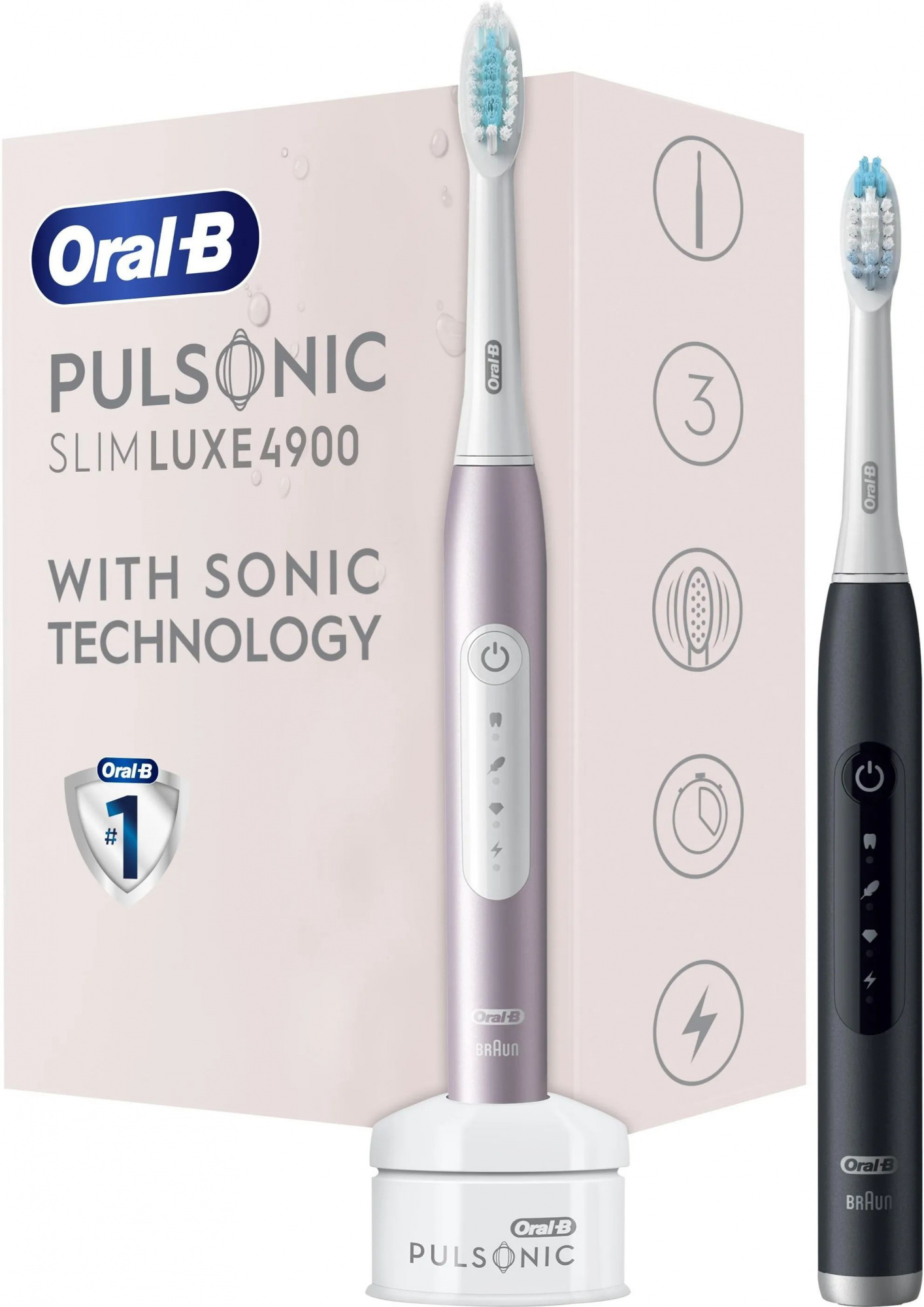 Электрическая зубная щетка Oral-B Pulsonic Slim Lux 4900 Черный, Розовый