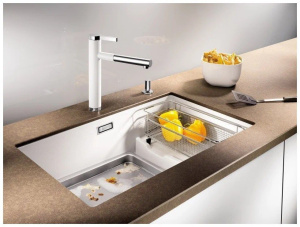 Врезная кухонная мойка 46 см, Blanco Subline 700-U Level Silgranit PuraDur с InFino, белый (523542)