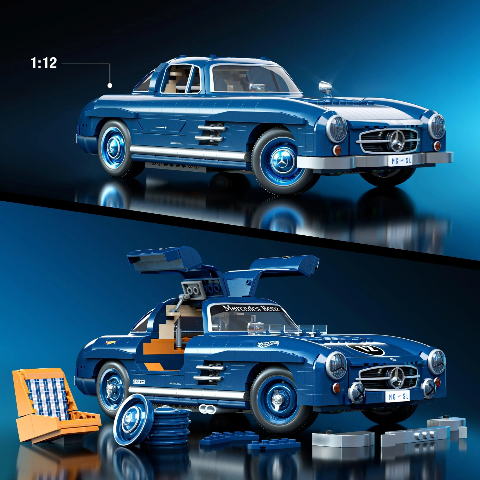 Hot Wheels Premium Series Mercedes-Benz 300 SL, набор блоков Mattel Brick Shop (HWW25)