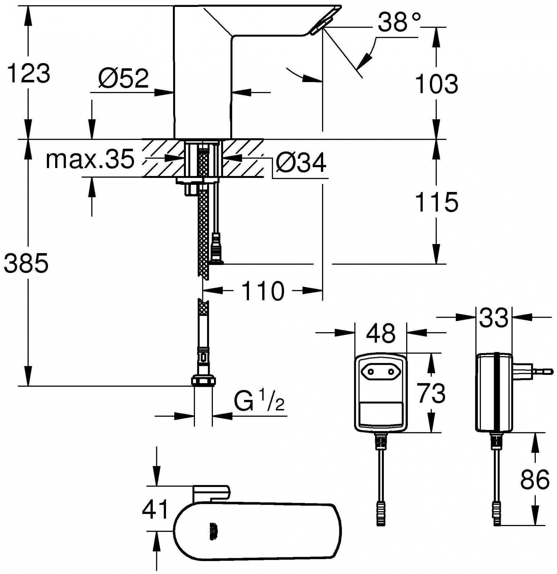 Смеситель для раковины (умывальника) Grohe Bau Cosmopolitan E 36453000