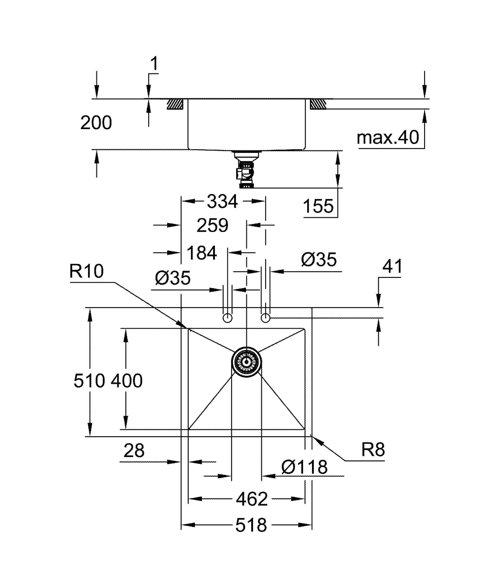 Мойка GROHE K800 60-S 51.8/51 1.0, нержавеющая сталь (31583SD1)