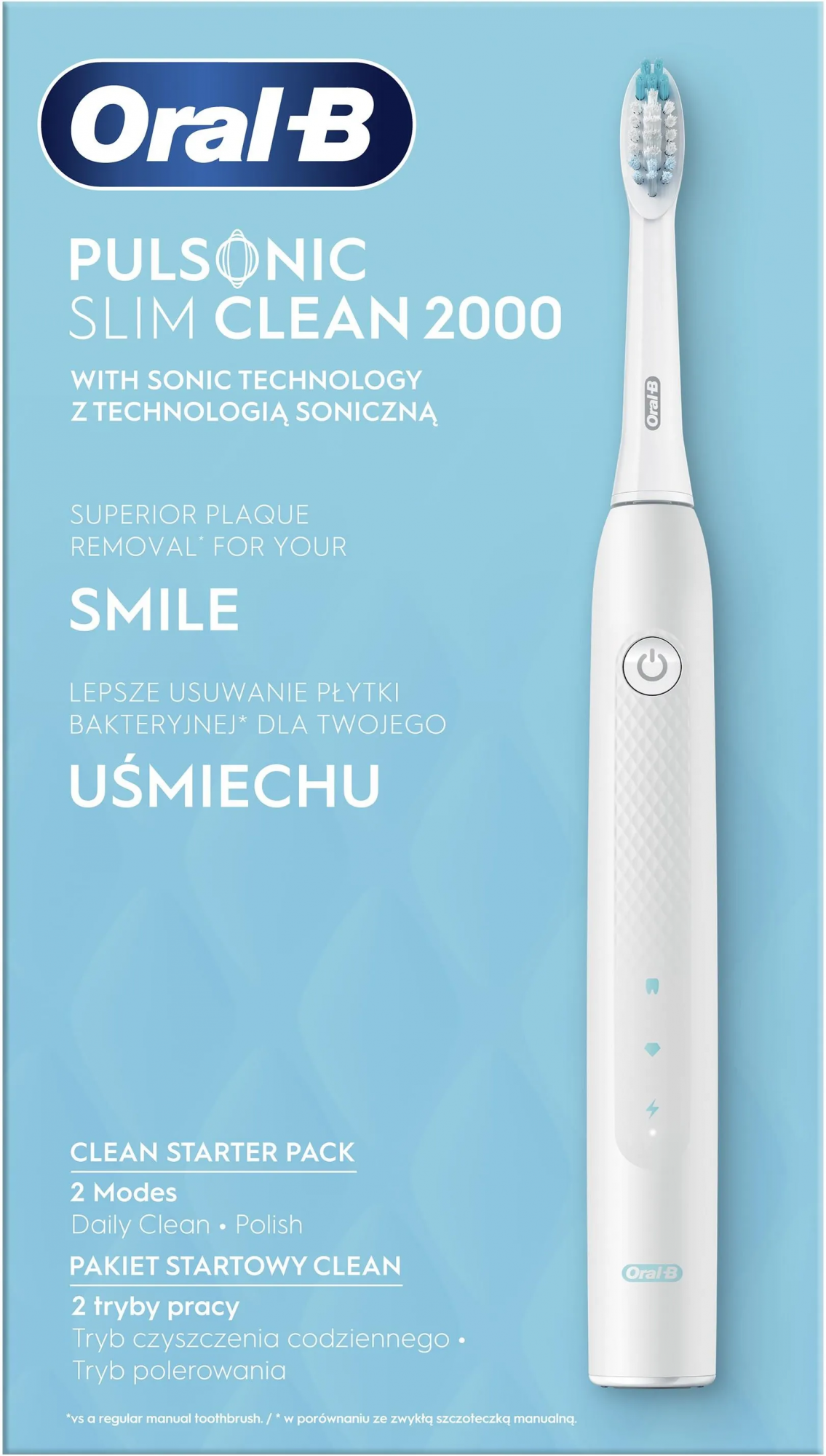 Электрическая звуковая зубная щётка Oral-B Pulsonic Slim Clean 2000 White, с зарядной станцией