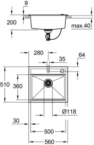 Мойка для кухни Grohe K700 31651AP0, черный гранит