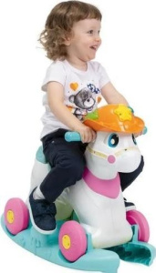 Каталка-качалка говорящая Лошадка Chicco Baby Rodeo, белый/розовый