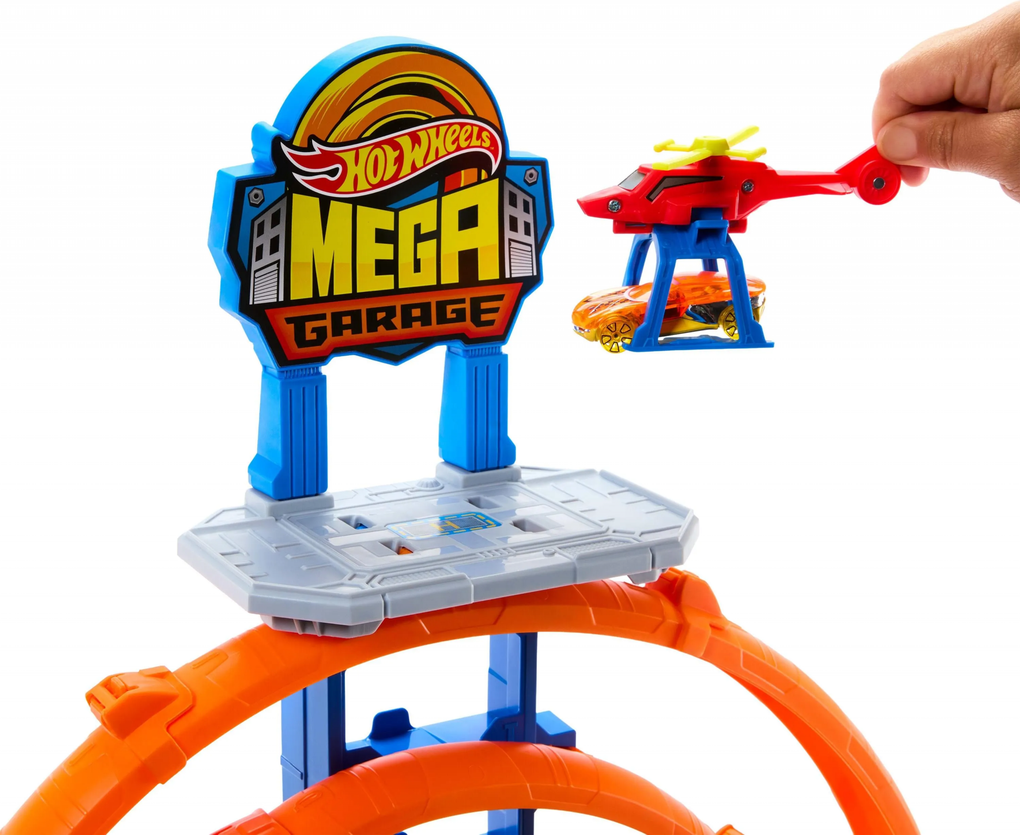 Игрушечный трек Hot Wheels City Mega Garage Gigaloop JBM74 с автомойкой и вертолетом