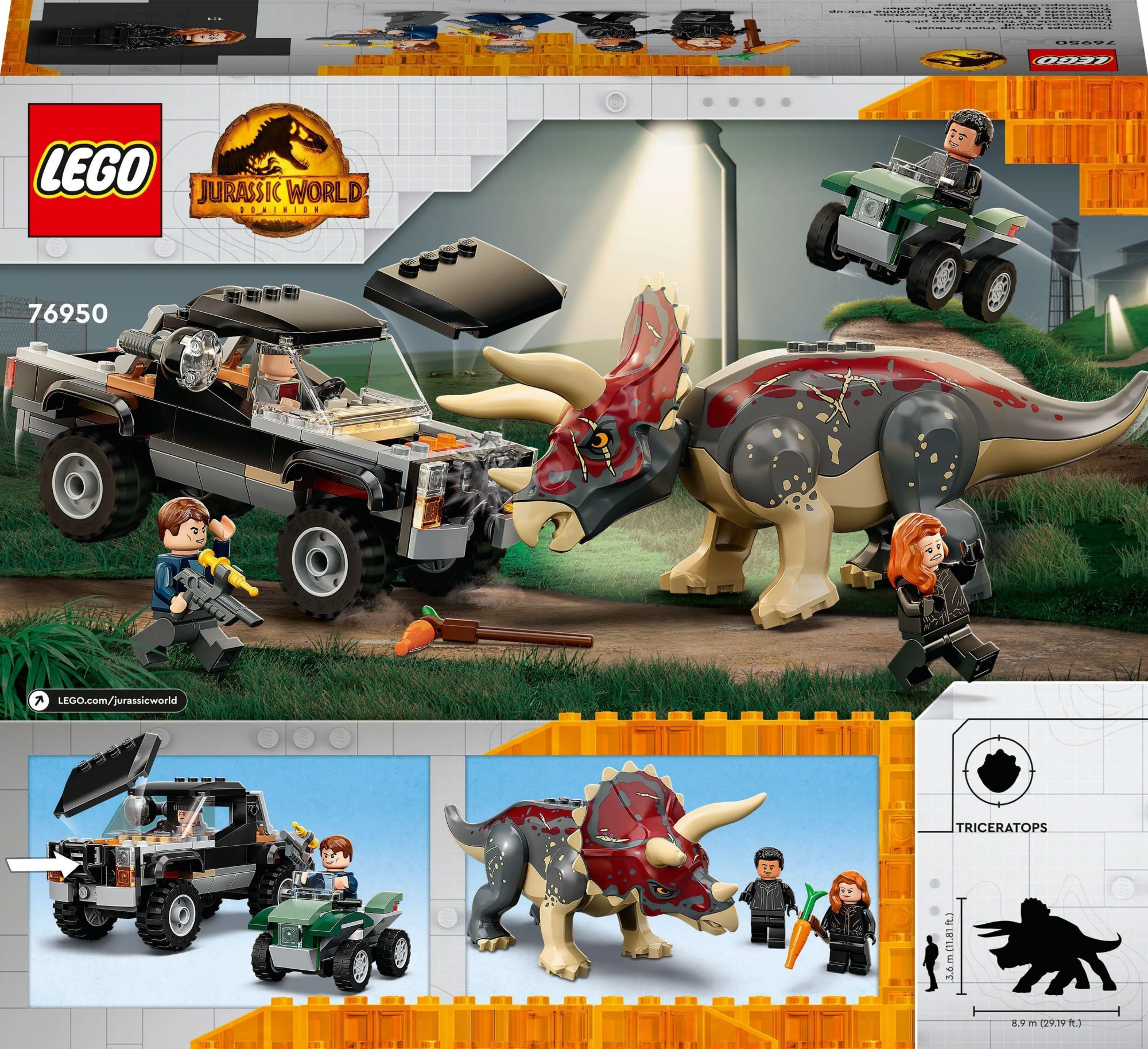 Конструктор LEGO Jurassic World 76950 Трицератопс: нападение на пикап