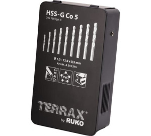 Набор сверл по металлу Terrax by Ruko 1-13мм 25шт DIN338 HSSE-Co5 A215215