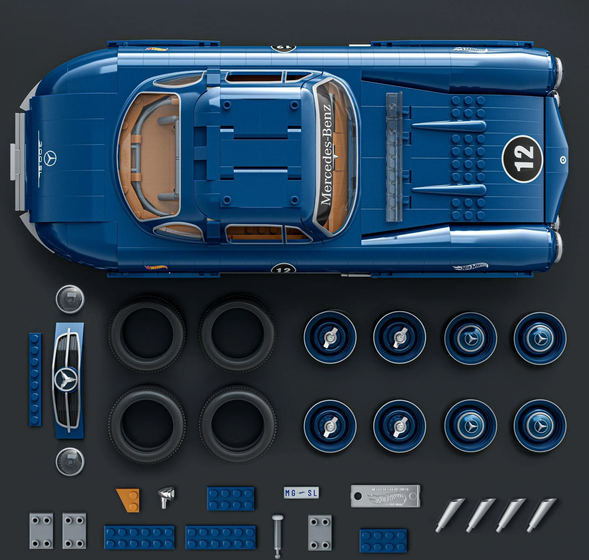 Hot Wheels Premium Series Mercedes-Benz 300 SL, набор блоков Mattel Brick Shop (HWW25)