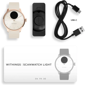 Гибридные смарт-часы Withings ScanWatch Light HWA11 37мм, белые, розовое золото