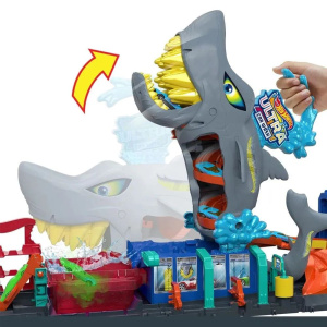 Игровой набор Hot Wheels автомойка с игрушечной машинкой Color Reveal в масштабе 1: 64 City Ultra Shark HTN82
