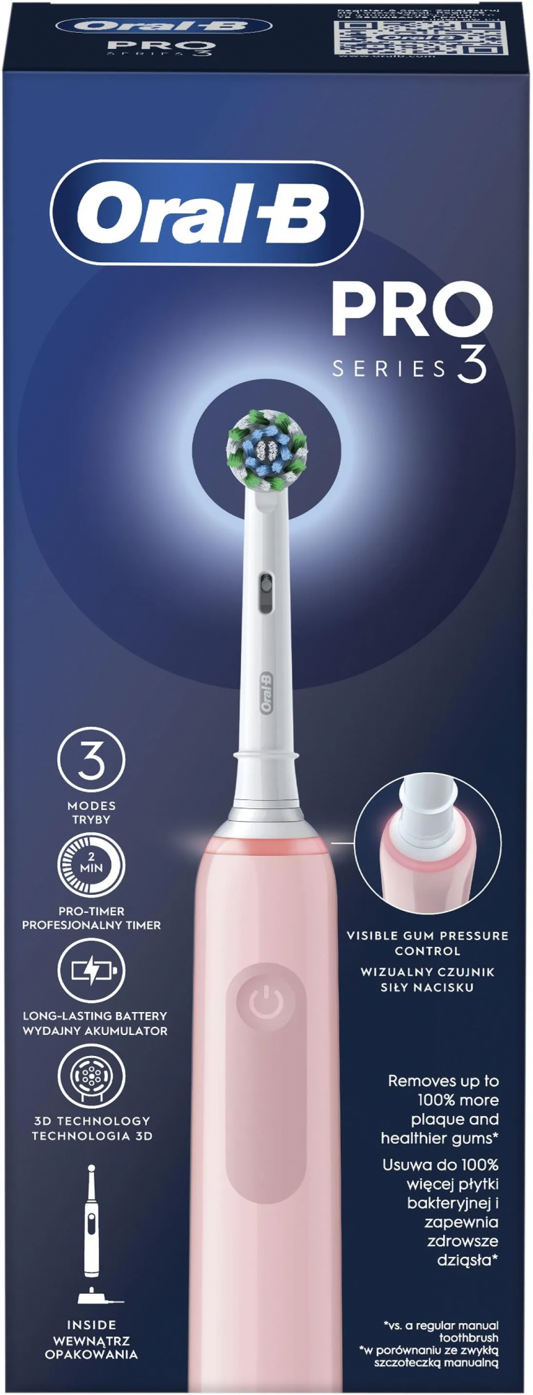 Электрическая зубная щётка Oral-B Pro Series 3 CrossAction Pink, с зарядной станцией