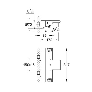 Термостатический смеситель для ванны Grohe Grohtherm 2000 34464001, хром