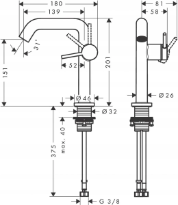 Смеситель для раковины Hansgrohe Tecturis S 150 Fine CoolStart, хром 73341000