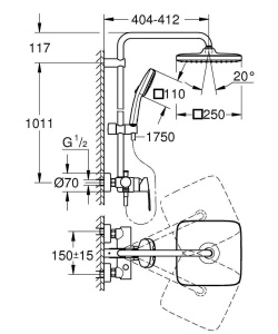 Душевая система Grohe Tempesta System 250мм Cube 26977001, хром
