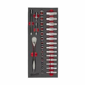Ложемент с головками и трещоткой 3/8" Milwaukee 32 ед.